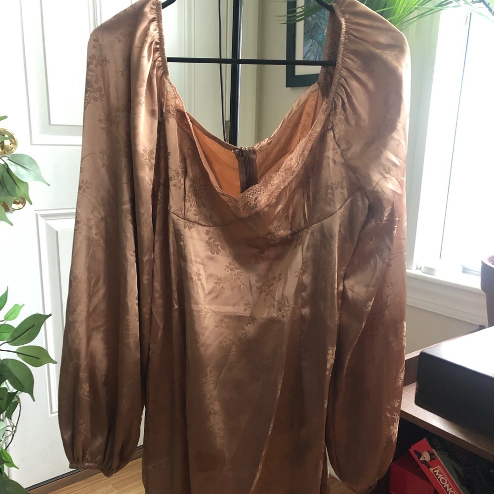 Champagne Lace and Satin Mini Party Dress